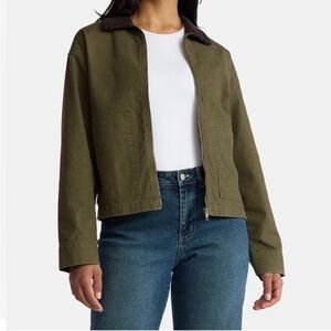 Madden NYC Cotton Canvas Utility Jacket Patch Pockets Corduroy Collar Sz M